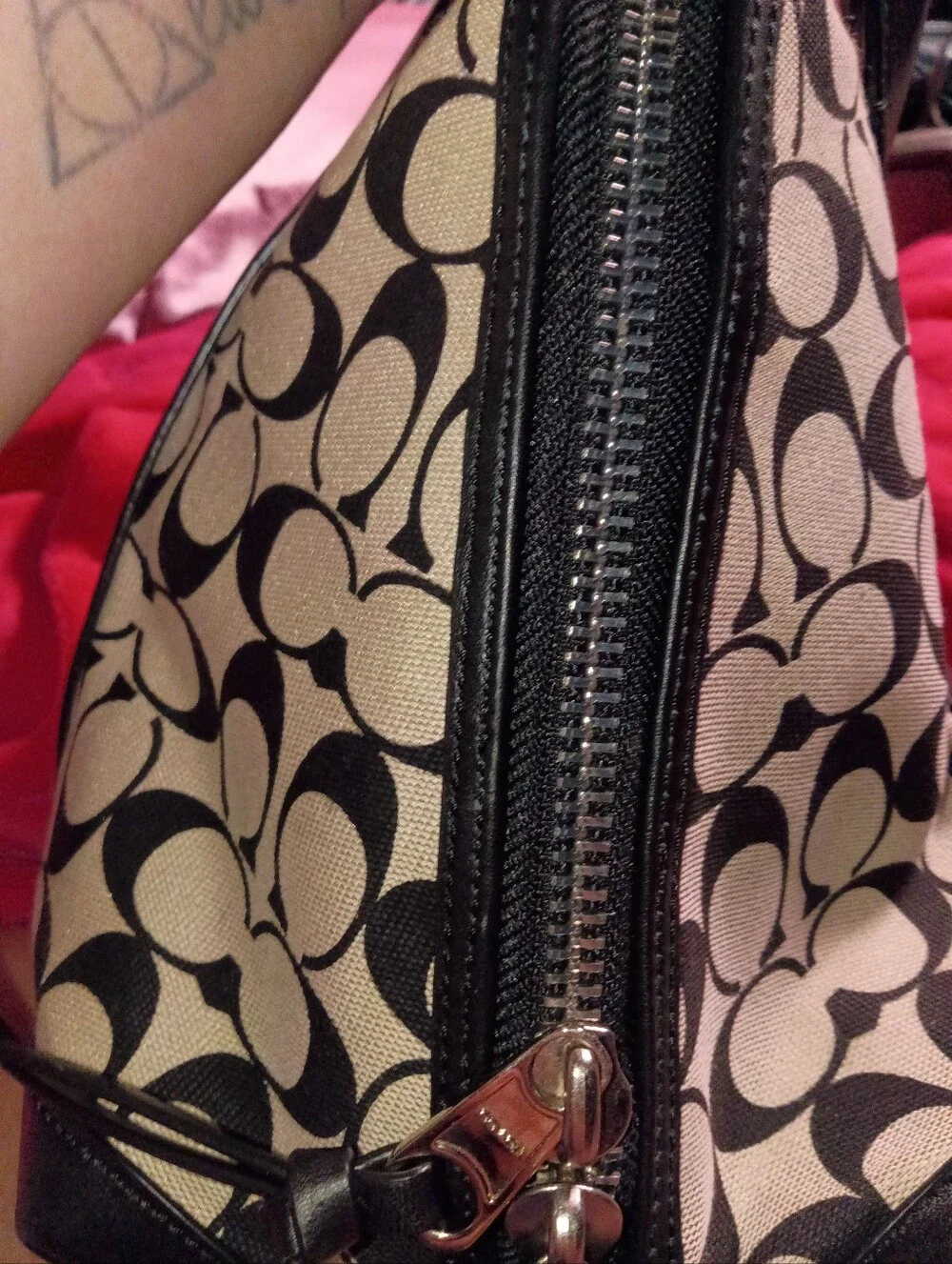 COACH Signature Canvas Satchel in Black and Tan